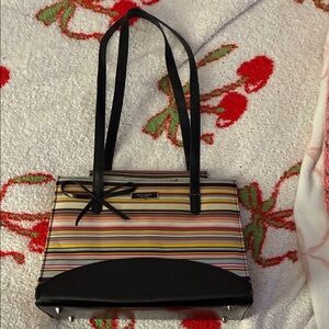 Kate Spade Vintage Colorful Striped Shoulder Bag with Black Accents